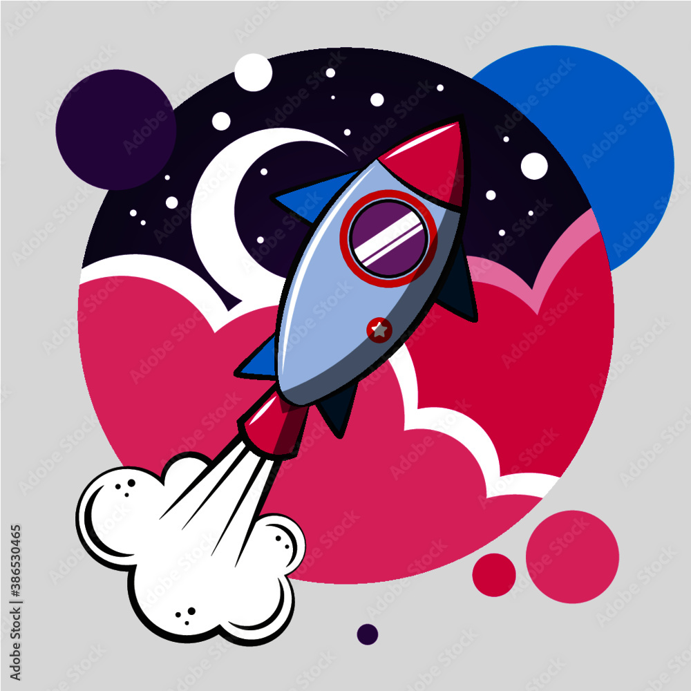 Rocket to the moon in the sky