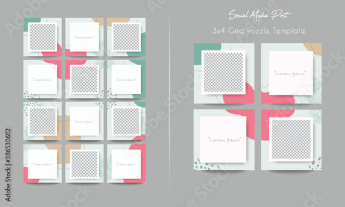 Social media post template in grid puzzle style