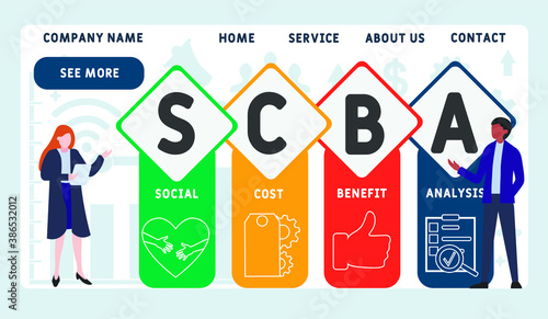 Vector website design template . SCBA - Social Cost Benefit Analysis acronym, business concept. illustration for website banner, marketing materials, business presentation, online advertising.