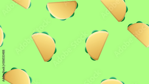 tacos on a green background, vector illustration, pattern. traditional mexican cuisine. delicious appetizing dish. wallpaper for restaurant and cafe. cooking area decor