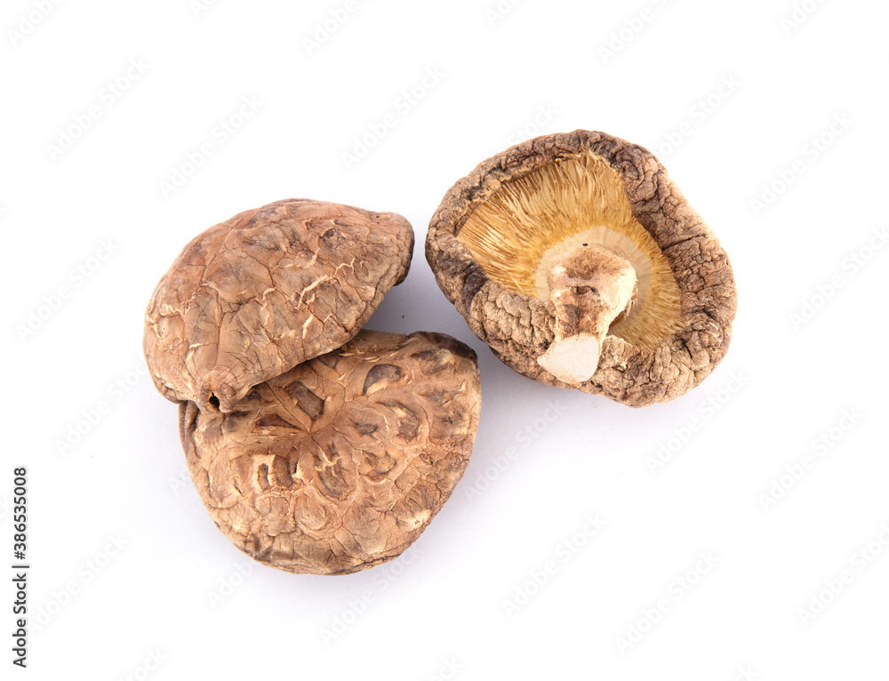 A pile of dried mushrooms on white background A pile of dried mushrooms on white background