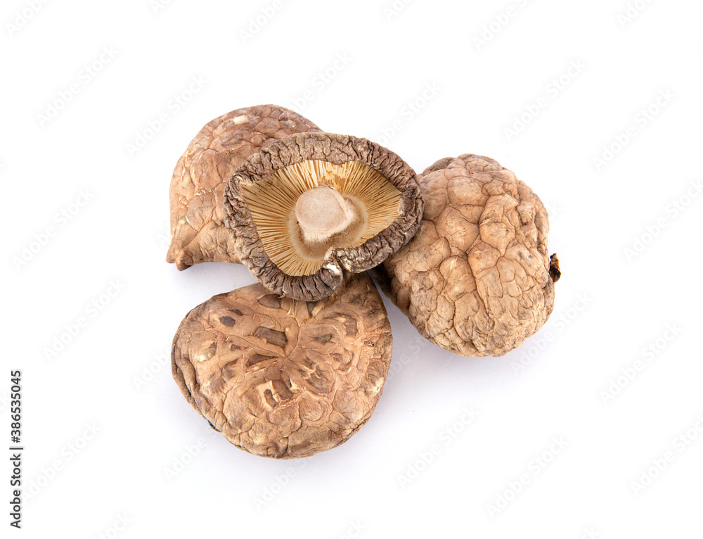 A pile of dried mushrooms on white background A pile of dried mushrooms on white background