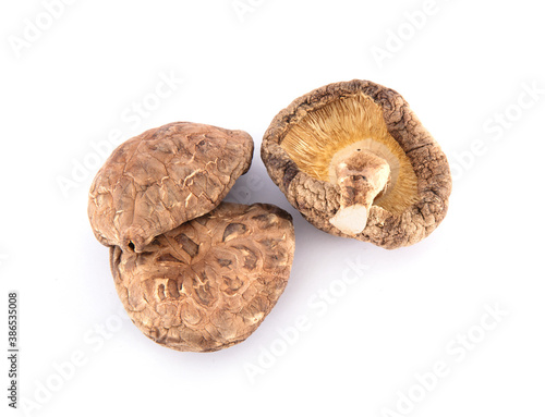 A pile of dried mushrooms on white background