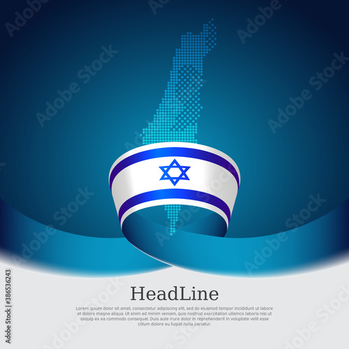 Mosaic map, flag of israel on a white blue background. Israel flag background. State israeli patriotic flyer, banner. National poster. Business booklet. Vector design
