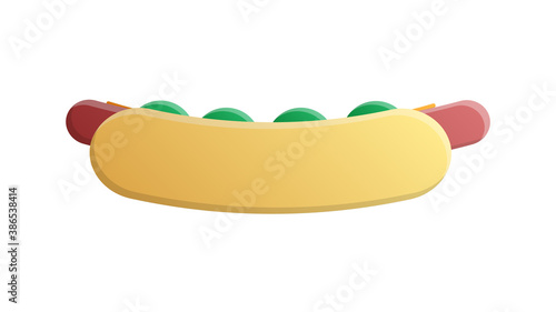 hot dog on white background, vector illustration. bun with sausage, ketchup, mustard. hearty filling, a harmful dish. delicacy for children and adults. delicious hot dog for lunch