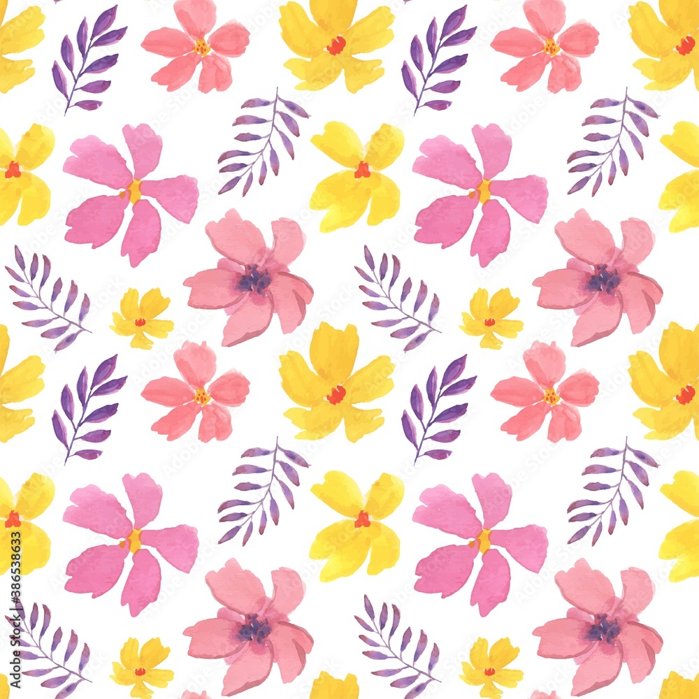 Beautiful colorful floral watercolor seamless pattern
