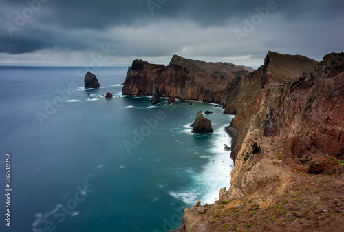 Cliffs view on East coast of Madeira island. Ponta de Sao Lourenco. Portugal. Europe.