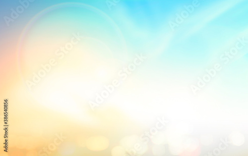 Copy space of summer vacation concept: Abstract blurred tropical beach with bokeh and flare sun light background
