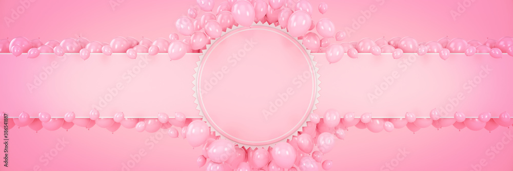 Horizontal banner with balloons and frame. 3d rendering Horizontal banner with balloons and frame. 3d rendering
