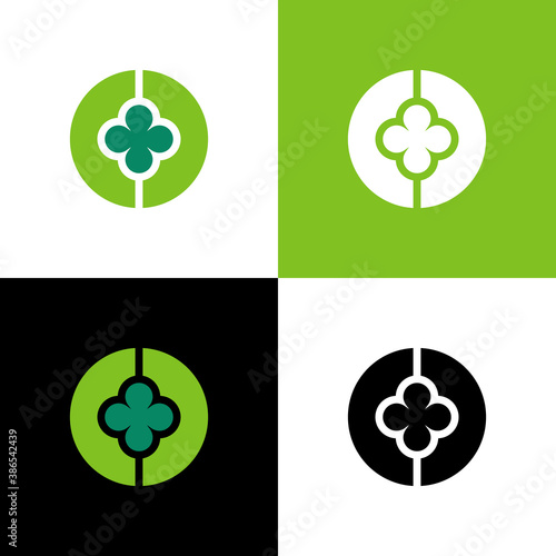 Four leaf clover logo template, circle shape symbol, shamrock icon design