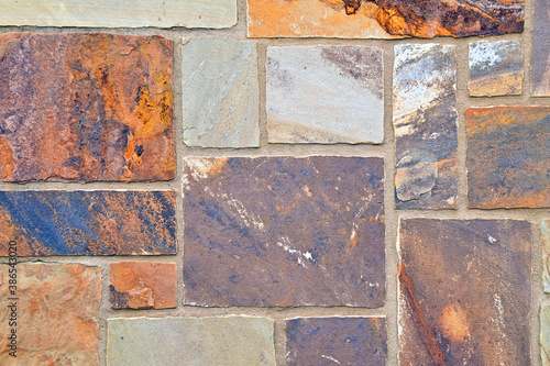 Various colors of brick in wall.  background, brown and rust colored bricks.  