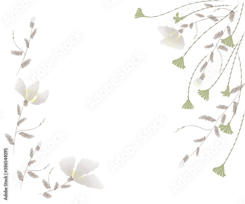 野花の白い花と緑の静かなフレーム