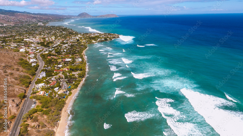Aerial photography of Kahala, Honolulu coastline, Oahu, Hawaii