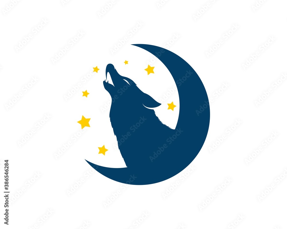 Fototapeta premium Half moon with howling wolf and star