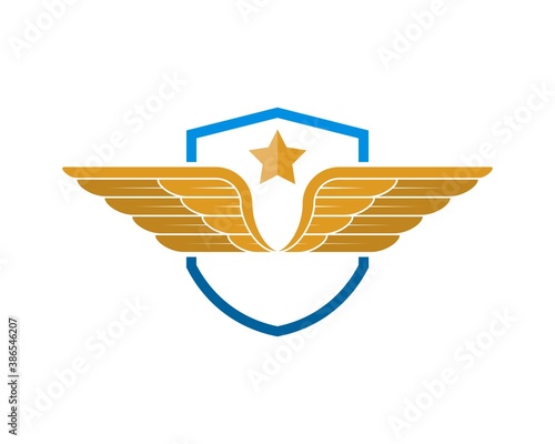 Simple protection shield with wings and star