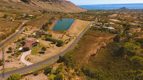 Aerial Makaha valley, West Oahu coastline, Hawaii
