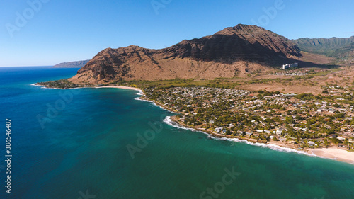 Aerial Makaha, West Oahu coastline, Hawaii