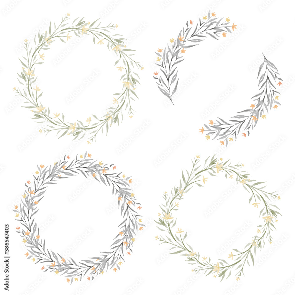 set of watercolor yellow floral wreath collection