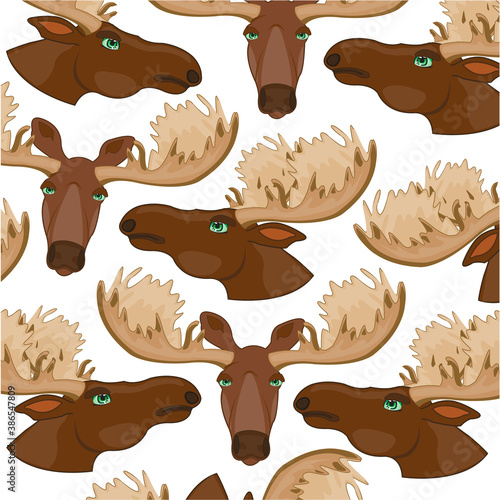 Head animal moose with horn decorative pattern
