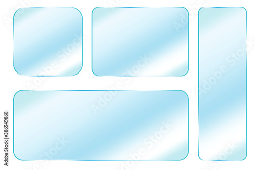 Blue clean glass plates. Vector texture of transparent plastic shapes. Stock image. EPS 10.