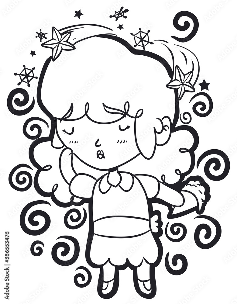 Girl with Dizzy Effect due Brain Freeze, Vector Illustration Girl with Dizzy Effect due Brain Freeze, Vector Illustration