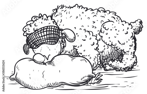 Sheep taking a Rest in a Pillow, Vector Illustration