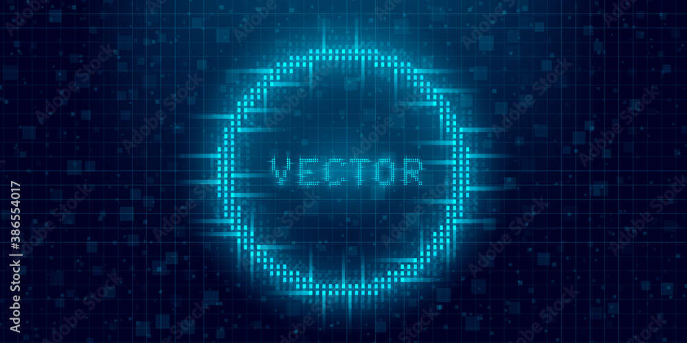 Futuristic cyberpunk glitch circle. Blue glowing digital round shape. 8 bit  ring. Background design for promo electronic music events and game titles.  Vector Stock Vector | Adobe Stock