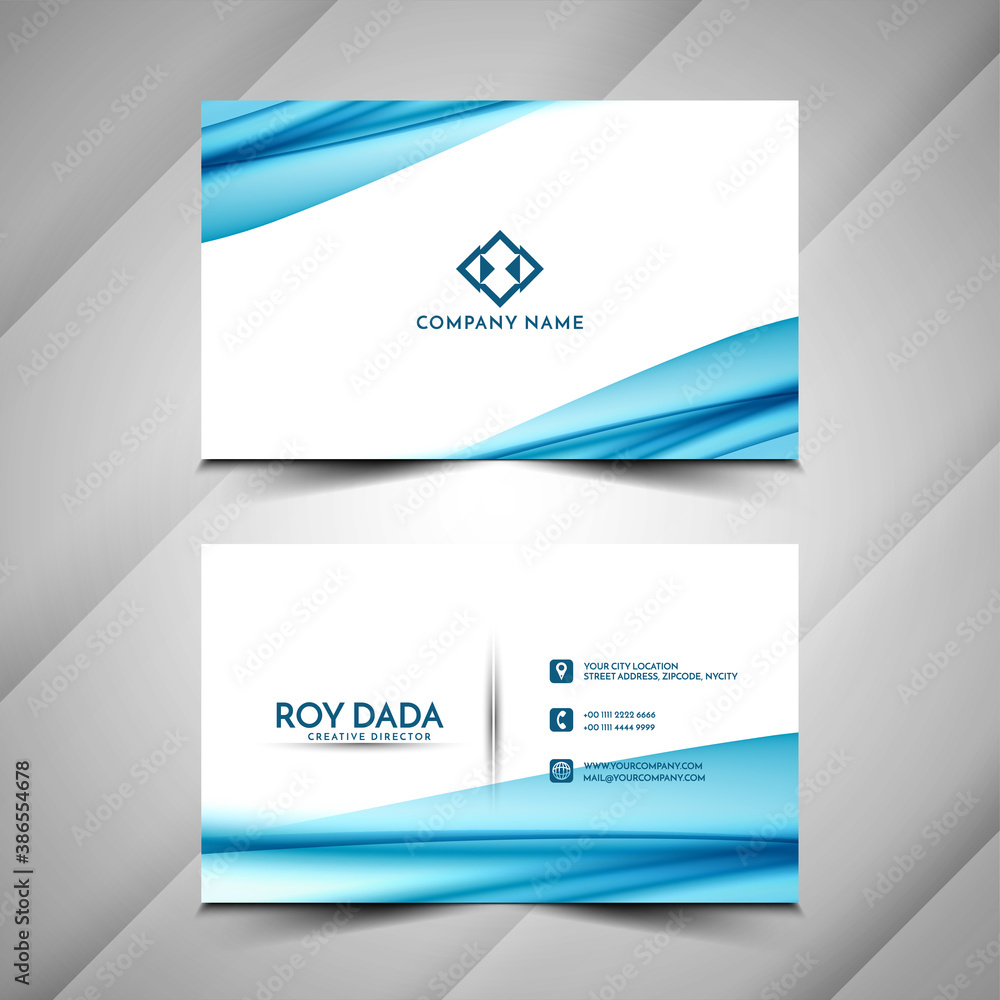 Fototapeta premium Abstract stylish Business card blue wave design template