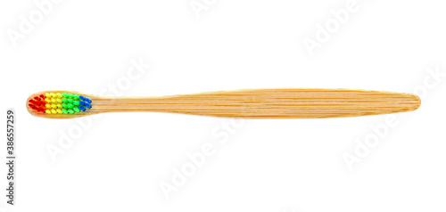colorful bamboo toothbrush on a white background