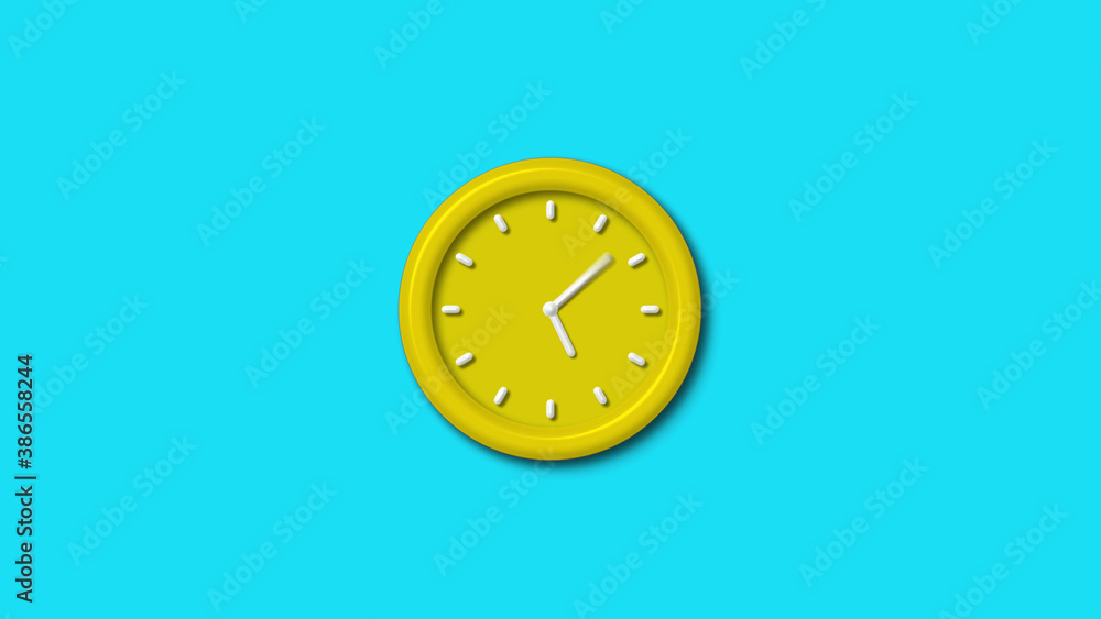 Yellow color 3d wall clock isolated on cyan background, 12 hours 3d wall clock Yellow color 3d wall clock isolated on cyan background, 12 hours 3d wall clock