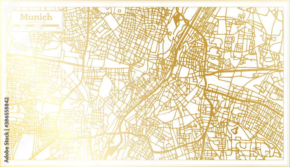 Munich Germany City Map in Retro Style in Golden Color. Outline Map. Munich Germany City Map in Retro Style in Golden Color. Outline Map.