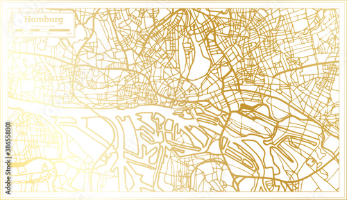 Hamburg Germany City Map in Retro Style in Golden Color. Outline Map.