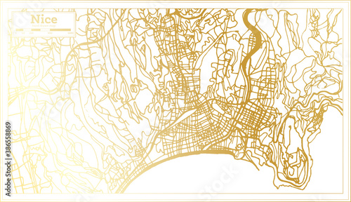 Nice France City Map in Retro Style in Golden Color. Outline Map.