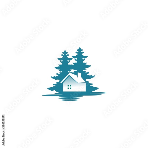 house logo with tree design vector