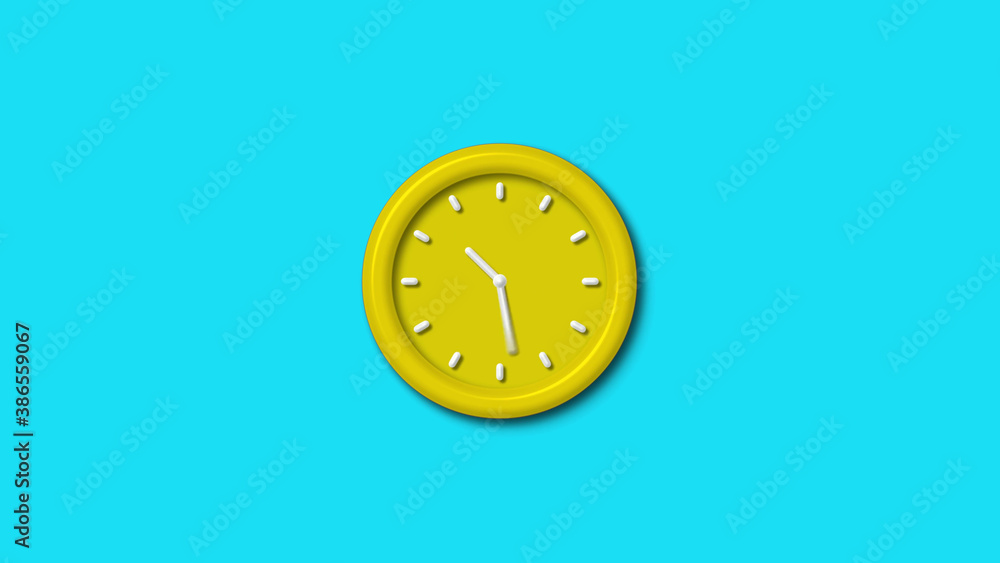 New yellow color 3d wall clock isolated on cyan background, 12 hours wall clock New yellow color 3d wall clock isolated on cyan background, 12 hours wall clock