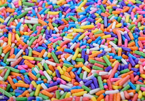 Colorful sugar sprinkle decoration for cake and bakery.