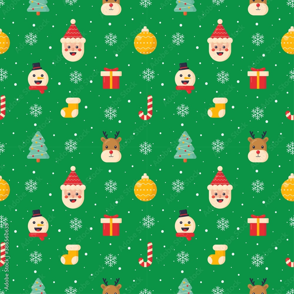 christmas characters seamless pattern on green background. vector Illustration. christmas characters seamless pattern on green background. vector Illustration.