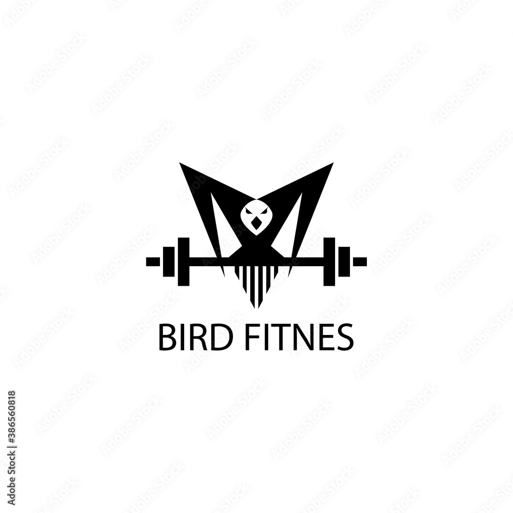 Obraz premium fitness logo creative illustration barbell company template vector design bird