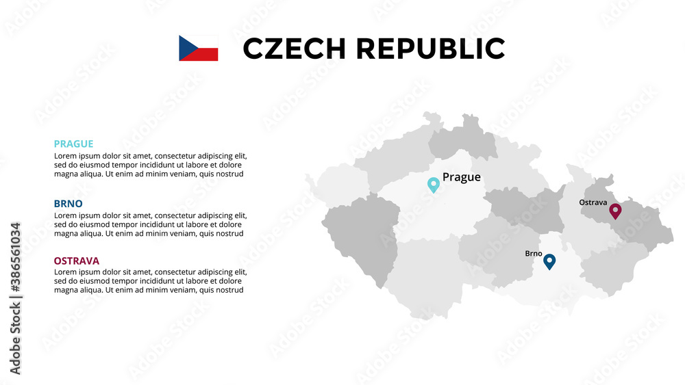 Czech Republic vector map infographic template. Slide presentation. Global business marketing concept. Color Europe country. World transportation geography data. 