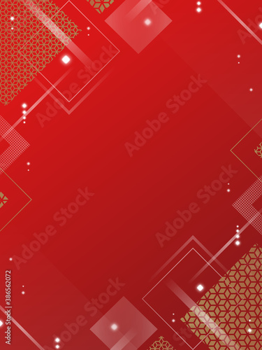 中国風　幾何学模様のフレーム・背景素材／縦長