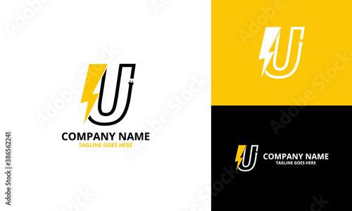 Flash initial letter U Logo Icon Template. Illustration vector graphic. Design concept Electrical Bolt With letter symbol. Perfect for corporate, technology, initial , more technology brand identity