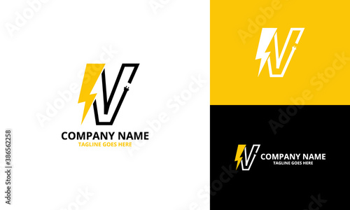 Flash initial letter V Logo Icon Template. Illustration vector graphic. Design concept Electrical Bolt With letter  symbol. Perfect for corporate, technology, initial , more technology brand identity