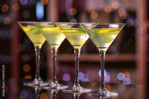 Glasses of fresh martini in pub