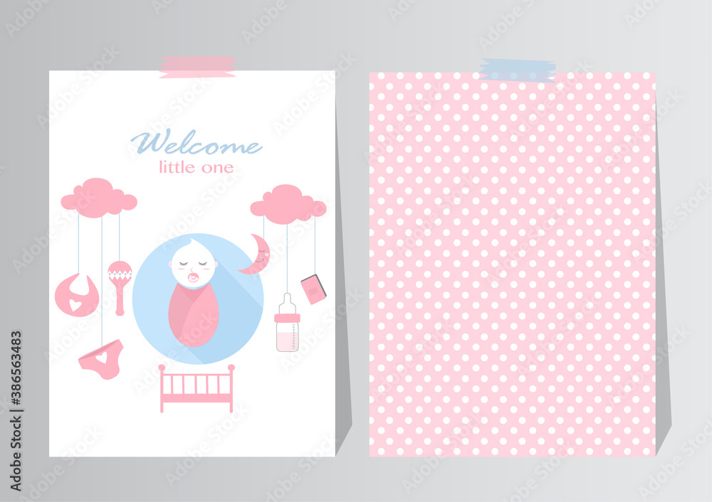 Baby shower card ,cute baby girl elements, vector illustration. Baby shower card ,cute baby girl elements, vector illustration.