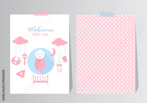 Baby shower card ,cute baby girl elements, vector illustration. 