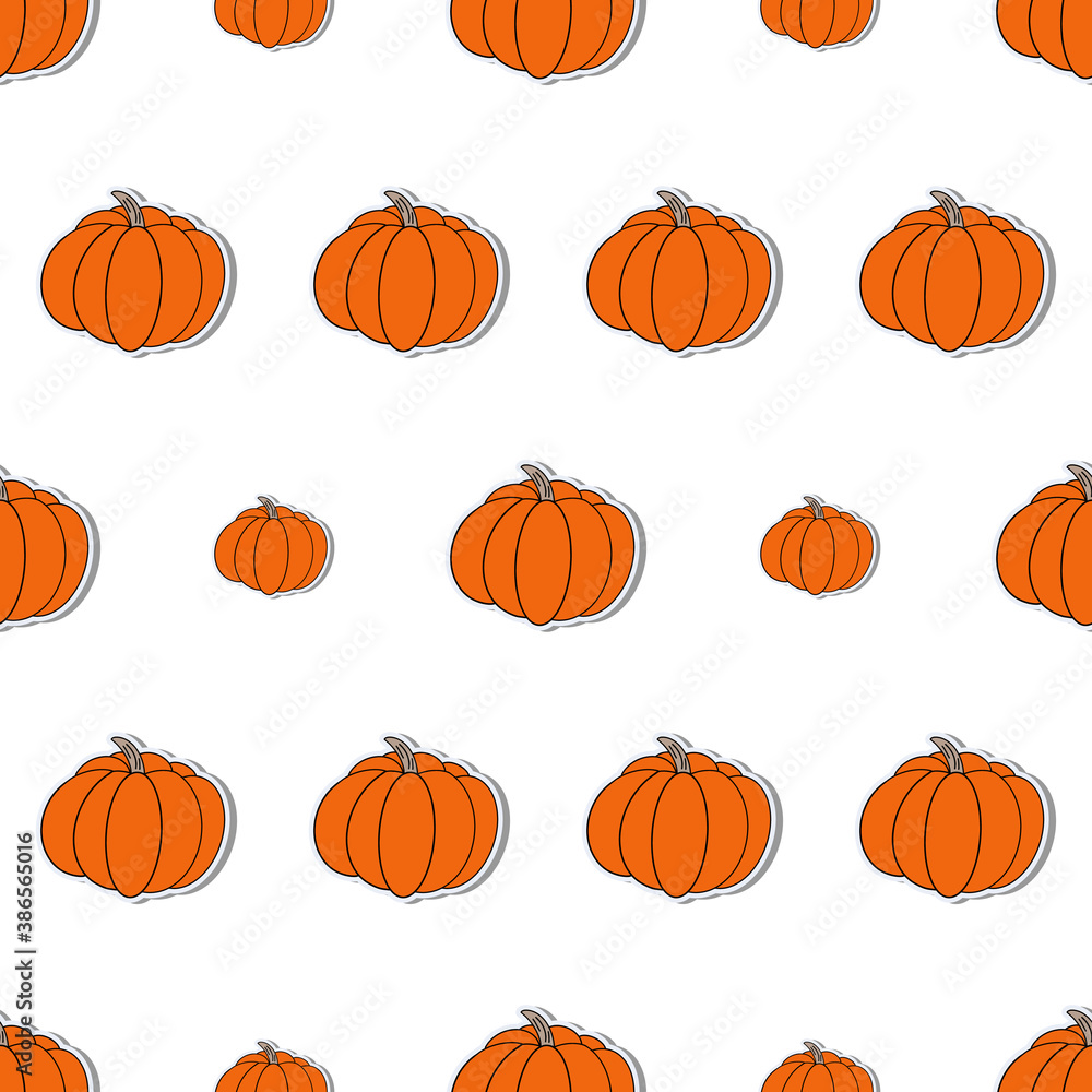 Pumpkin in a flat style. Pumpkin sticker. Suitable for backgrounds, cards and wrapping paper. Vector.