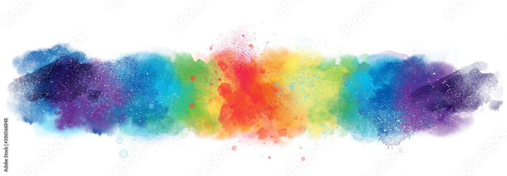 Rainbow artistic watercolor background banner with watercolor texture and splash
