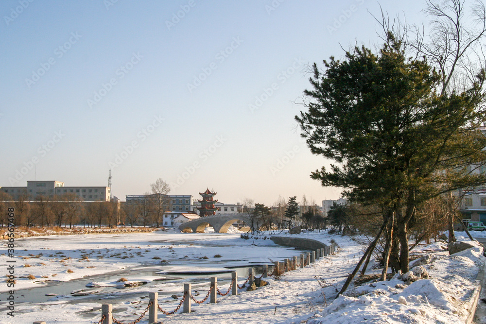 Fototapeta premium Hunchun city scape in winter