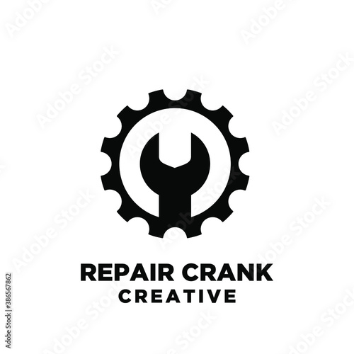 repair crank creative sport bike motor cycle with chain icon vector logo icon illustration design isolated white background