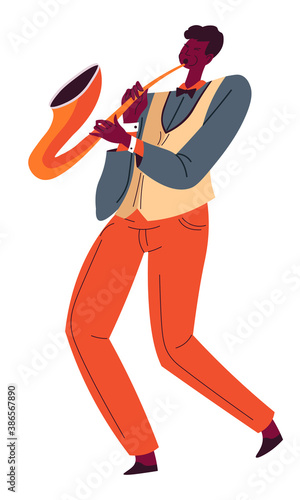 Saxophone player, jazz or blues music performance vector